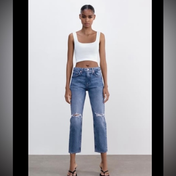 Zara Jeans Zara High Rise Slim Fit Ripped Jeans Poshmark